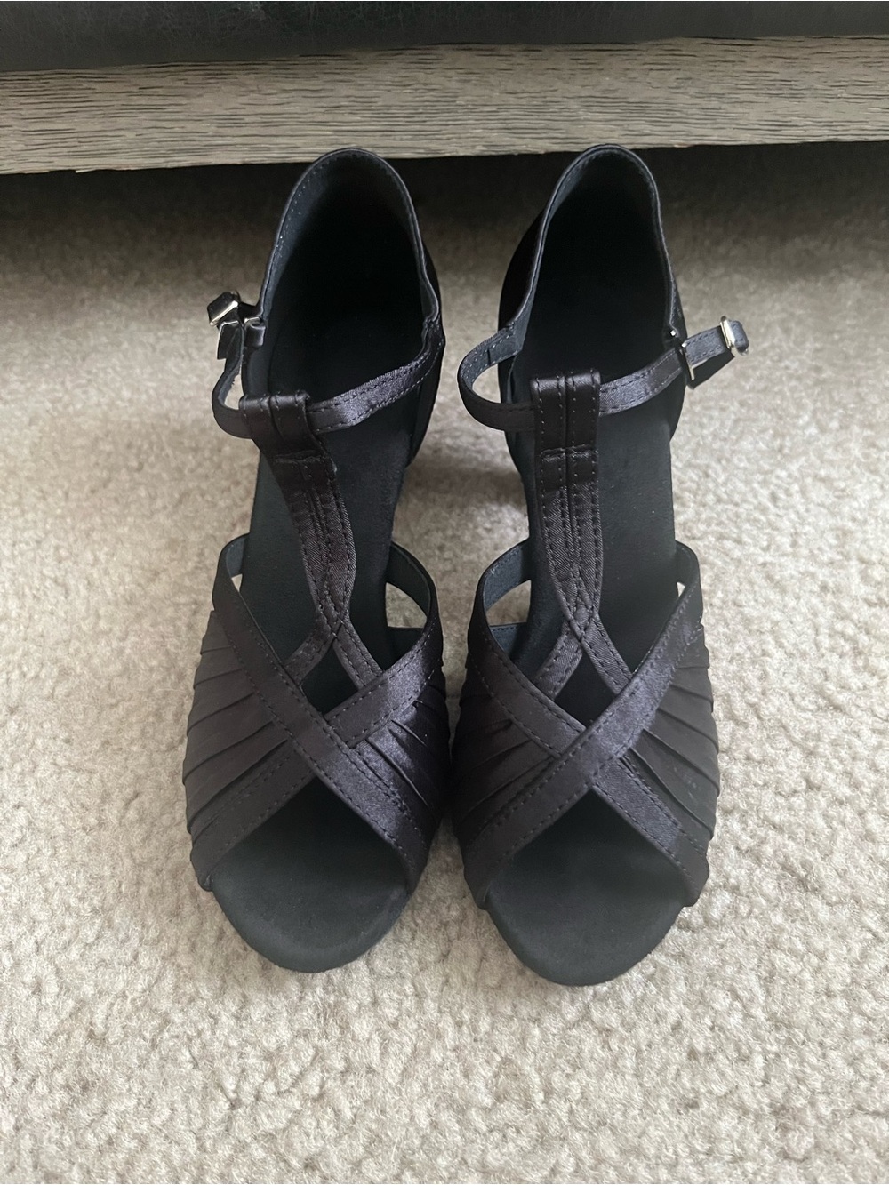 Professional Black Satin Ballroom/Practice Shoes with Quick-Release Ankle Buckle